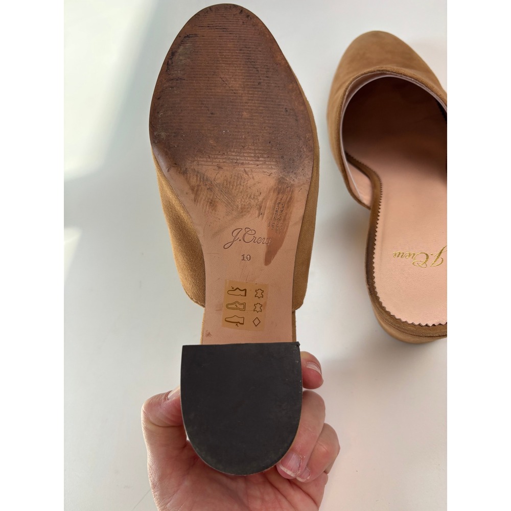 J. Crew Suede Block Heel Mules Tan Women Size 10 Pointed Toe Slip On Shoes - Picture 6 of 9